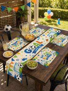 1pc Fun Football Slogan Tablecloth - Whistle & Triangular Flag Elements, Bright Child-Friendly Design, Vibrant Print, Suitable For Home Decor, Room Decor, Garden, Kids Birthday, School Events, Game Day, Fan Cave And World Cup Themed Parties - Multicolor - View 2