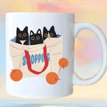 Ceramic Mug With A Cute Black Cat Print In A Shopping Bag. Minimalist And Stylish Mug For The Office Or As A Unique And Affordable Birthday Gift. - 白色 - 查看 6