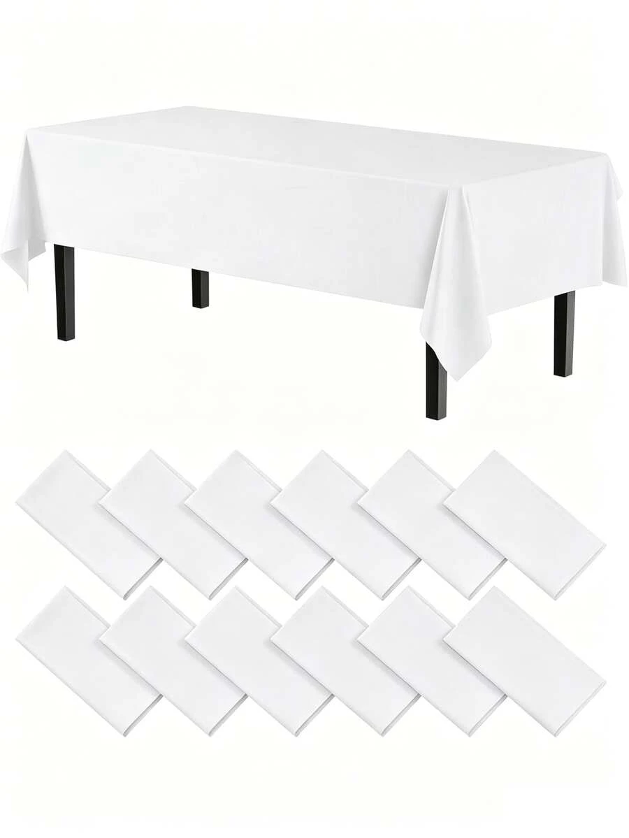 1/3/6/12pcs White Solid Color Plastic Tablecloths - 54in X 108in - Disposable Tablecloths, Suitable For Parties And Picnics, Perfect For Weddings, Christmas, Thanksgiving, Halloween