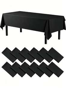 1/3/6/12 Stücke schwarze einfarbige Kunststoff-Tischdecken - 54 Zoll x 108 Zoll - Einweg-Tischdecken, geeignet für Partys und Picknicks, perfekt für Hochzeiten, Weihnachten, Thanksgiving, Halloween - Schwarz - Übersicht 2
