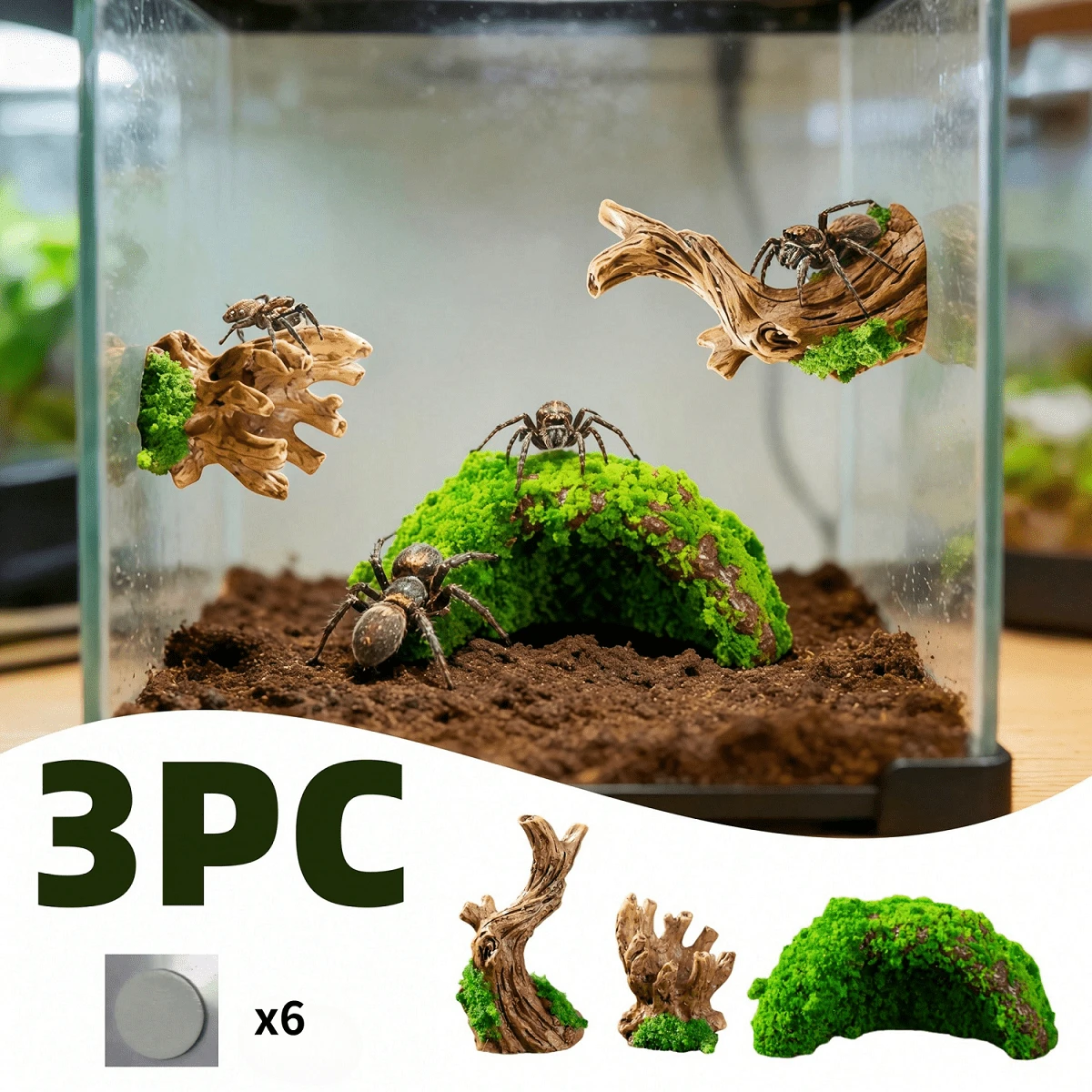 3 pièces Cachette en branche d'arbre creuse pour reptiles, décoration d'escalade pour terrarium et habitat d'insectes - Voir 1