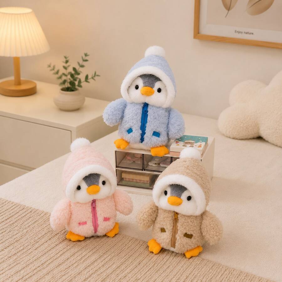 Muñeco de peluche de pingüino lindo de 25cm/9.84in, muñeco de peluche de pingüino de dibujos animados suave, con ropa intercambiable, adecuado para regalos de cumpleaños, Navidad, Año Nuevo y San Valentín de niños, unisex (debido a diferentes lotes de tela, el color puede variar ligeramente de la imagen promocional, pero el producto real será similar a la imagen)