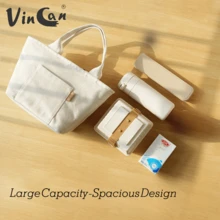 VINCAN Multifunctional Canvas Insulated Lunch Bag With Zipper Design, Portable Insulated Cold Storage Tote Bag Suitable For Travel And Picnic, Reusable Square Bag, Essential For Students, Outdoor Carrying Bag - Multicolor - View 9