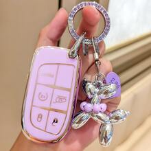 Car Key Fob Cover With Puppy Keychain Fashionable Sparkling Rhinestone Spring Ring, Soft TPU Car Key Protective Case, Compatible With Jeep, Chrysler 200 300, Dodge RAM, Challenger, Voyager - A - View 8