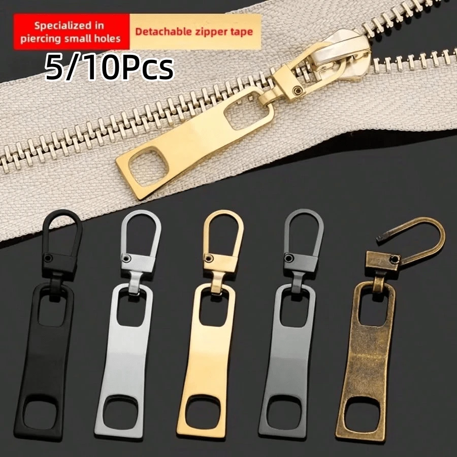 5/10Pcs 2-Hole Rectangular Metal Zipper Puller Removable Repair Tool Clothes Backpack Zipper Head Pendant Buckle Replacement Accessories