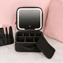 Mallette de maquillage de voyage éclairée par LED avec miroir, séparateurs réglables, boîte de rangement de cosmétiques grande capacité, peut ranger les rouges à lèvres, les pinceaux de maquillage, les soins de la peau, le téléphone, les pièces de monnaie, etc., sac de maquillage de voyage, miroir de maquillage, cadeau parfait - Multicolore - Voir 10