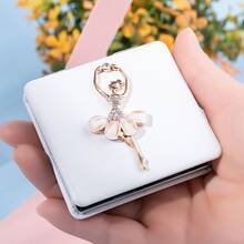 Women's Double-Sided Folding Portable Makeup Mirror - 1:1 Normal & 1:2 Magnification, Heart Ballet Dancer Synthetic Leather Protective Case, Suitable For Office, Portable Bag, Travel Makeup Mirror, Student Small Mirror - Small Square Mirror - View 4