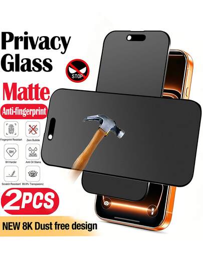 CASECOPS 2pcs Matte Privacy Tempered Glass Screen Protector, Compatible With IPhone 17 Pro Max/17 Air/17/15 Pro Max/16 Pro Max/16/16e/15/14/13/13 Pro/12/11, Anti-Peeping, Easy Installation, Scratch Resistant, Smooth Surface, Privacy Protection, Phone Screen Protector, Birthday Gift, Phone Screen Protector For Family And Friends, Phone Accessories