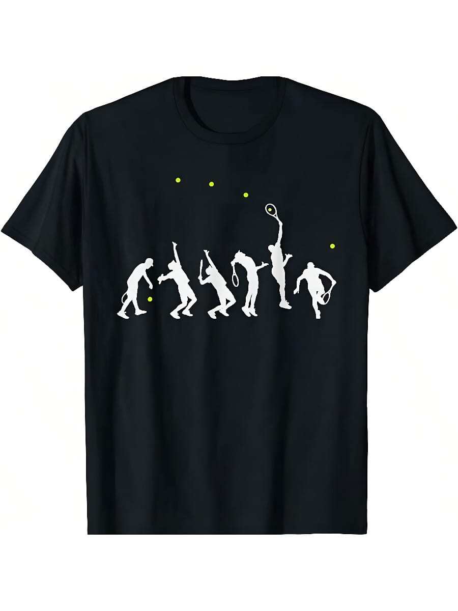 Big Tennis Serve, Tennis Silhouette Big Serve TShirt Funnysss Graphic T Shirts Streetwear Mens Clothes Tops Vintage T Shirt - 黑色 - 查看 1