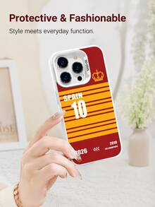 適用於 iPhone 17 Pro Max/17 Pro/17/16 Pro Max/16 Pro/16/15 Pro Max/15 Pro/15/14 Pro Max/14 Pro/14/13 Pro Max/13 Pro/13/12 Pro Max/12 Pro/11 Pro Max/11 及系列，西班牙 10 號球衣風格，紅黃條紋軟殼，全覆蓋防震手機保護殼，世界盃紀念印花 - 彩色 - 查看 5