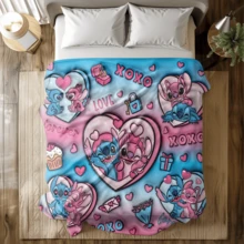 1PC Pink Floral Heart Stitch Disney Flannel Printed Blanket, Air Conditioner Cover Blanket - 100% Polyester Knitted Quilted Blanket, Digital Print - Comfortable Bedding Suitable For All Seasons, Perfect For Napping, Camping, Travel - Ideal Gift For Friends And Family, Cozy Flannel Blanket - Multiple Sizes Available, Ultra Soft, Suitable For Sofa/Bed, Essential For All Seasons, Perfect For Daily Relaxation On The Sofa - Multicolor - View 3