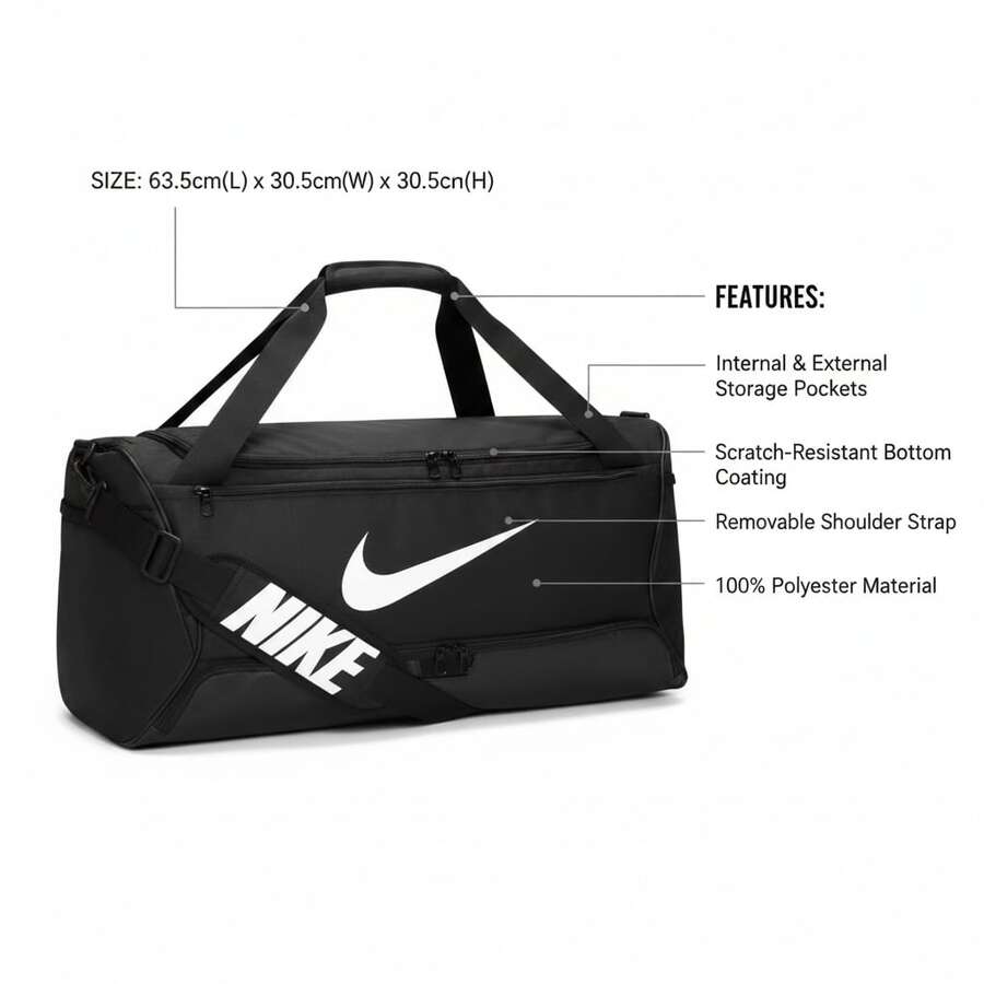 Nike Brasilia M 9.5 Duffel Black DH7710-010 | Everyday Versatile, Comfortable Fit - Black - View 1