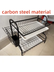 1 Set 3-Tier Large Capacity Kitchen Storage Rack, One-Stop Organization For Tableware & Kitchenware, Tidy And Practical Multi-Function Carbon Steel Rack, Stores Pots/Pans, Keeps The Kitchen Well-Organized - Black - View 12