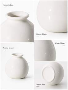 1pc Glossy White Mini Bud Vase, Multi-Use As Flower Vase & Aromatherapy Bottle, Simple Round Belly Design, Nordic Style Aesthetic Home Decor, Graduation Gift, For Living Room Bedroom Bathroom Windowsill Tabletop Decor - 1PC - View 5