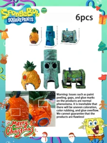 SpongeBob SquarePants 1個 方形褲子水族魚缸裝飾鳳梨屋躲避洞穴組，魚缸裝飾品，最適合好友的節日派對氛圍裝飾，完美的派對裝飾，家居裝飾品，完美的房間裝飾，聖誕禮物，給女朋友的畢業禮物，情人節，生日慶祝，紀念品，女性紀念品，可愛美學，情人節，禮物，裝飾品，家居裝飾，情人節禮物 - 查看 20
