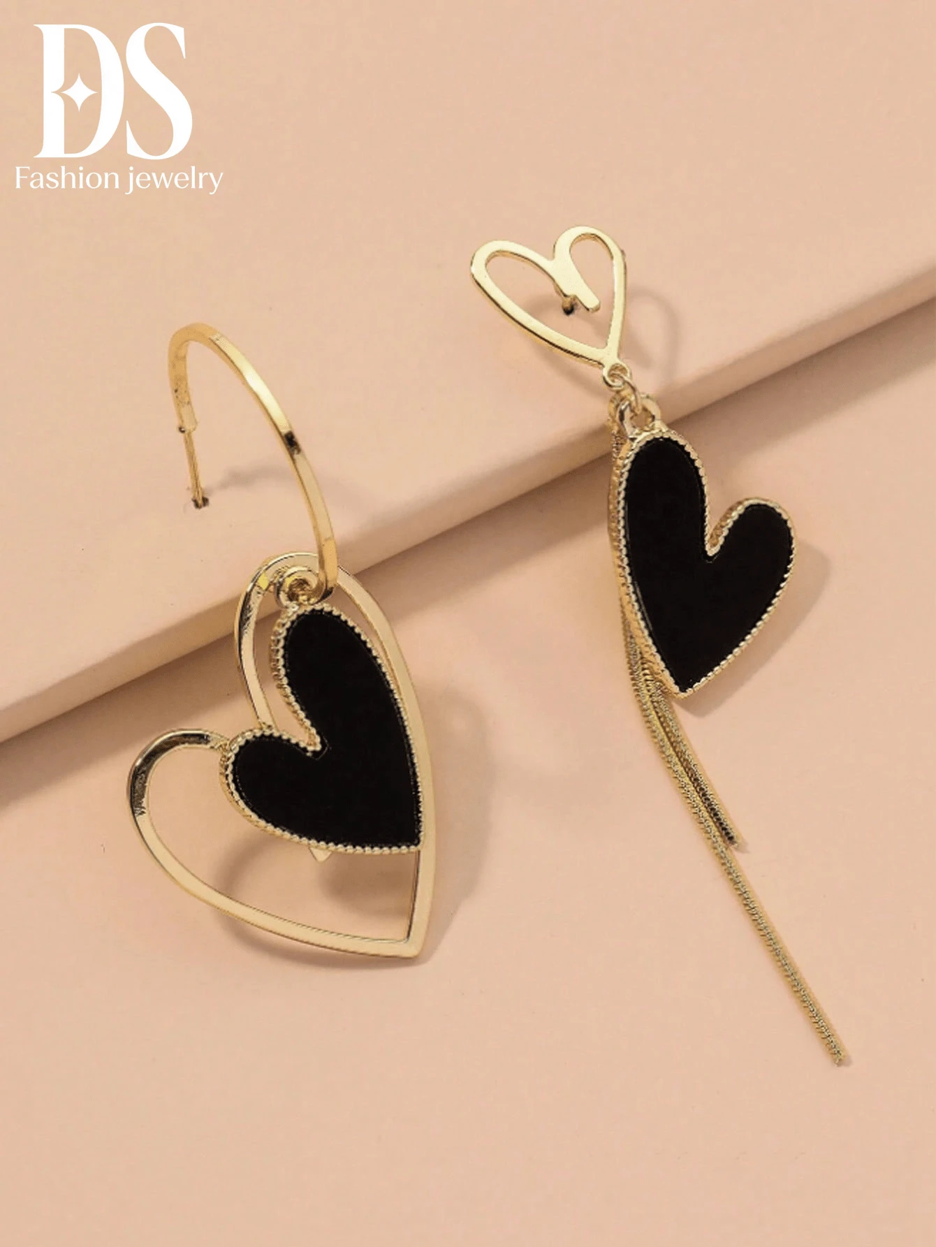 1pair Asymmetrical Heart & Tassel Earrings For Valentine's Day, Fashionable Statement Ear Jewelry, Sweet Long Pendant For Women Daily Wear