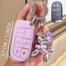 Car Key Fob Cover With Puppy Keychain Fashionable Sparkling Rhinestone Spring Ring, Soft TPU Car Key Protective Case, Compatible With Jeep, Chrysler 200 300, Dodge RAM, Challenger, Voyager - A - View 6