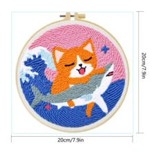 1套2D成人初學者戳戳繡刺繡套裝，20*20cm/7.8*7.8in，海洋中的小貓和小狗主題，包含預印圖案、毛線、刺繡框和戳戳繡工具，完整DIY手工戳戳繡，DIY禮品套裝，適合送給家人、朋友、同學生日，客廳臥室家居裝飾 - A - 查看 8