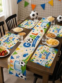 1pc Fun Football Slogan Tablecloth - Whistle & Triangular Flag Elements, Bright Child-Friendly Design, Vibrant Print, Suitable For Home Decor, Room Decor, Garden, Kids Birthday, School Events, Game Day, Fan Cave And World Cup Themed Parties - Multicolor - View 6
