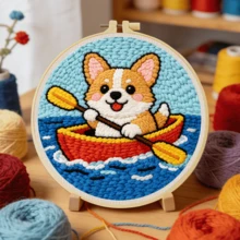 1套2D成人初學者戳戳繡刺繡套裝，20*20cm/7.8*7.8in，海洋中的小貓和小狗主題，包含預印圖案、毛線、刺繡框和戳戳繡工具，完整DIY手工戳戳繡，DIY禮品套裝，適合送給家人、朋友、同學生日，客廳臥室家居裝飾 - A - 查看 6