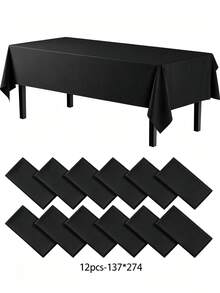 1/3/6/12 Stücke schwarze einfarbige Kunststoff-Tischdecken - 54 Zoll x 108 Zoll - Einweg-Tischdecken, geeignet für Partys und Picknicks, perfekt für Hochzeiten, Weihnachten, Thanksgiving, Halloween - Schwarz - Übersicht 9