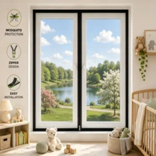 Self-Adhesive Zipper Window Screen (Finished Size) - Black Invisible Mosquito Net, Single Zipper Design, Drill-Free Installation, Suitable For Home And Apartment Ventilation Insect Screen - A - View 3