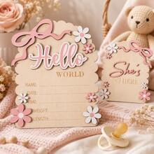 Newborn Information Board | Wooden Record Plaque | "Hello World" Decorative Sign | Birth Date, Weight, Length Record | Room Decor & Newborn Gift - View 2