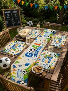 1pc Fun Football Slogan Tablecloth - Whistle & Triangular Flag Elements, Bright Child-Friendly Design, Vibrant Print, Suitable For Home Decor, Room Decor, Garden, Kids Birthday, School Events, Game Day, Fan Cave And World Cup Themed Parties - Multicolor - View 4