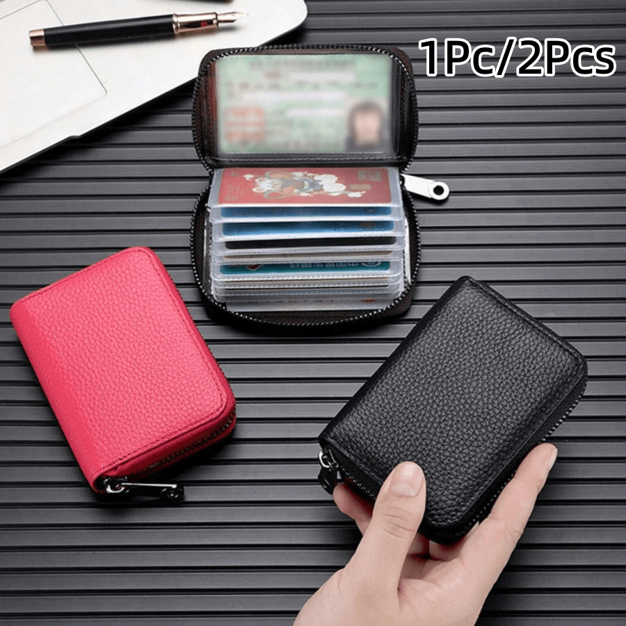 1Pc/2Pcs PU Leather Card Holder, Zipper Wallet With 20 Card Slots, Bank Card Credit Card Holder, Suitable For Travel And Daily Use, Ideal Gift For Men, Perfect For Gifting, Gift For Loved Ones, Birthday Gift