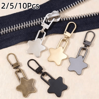 2/5/10Pcs Star-Shaped Zipper Pulls, Detachable Quick Repair, Universal Metal Zipper Head Pendant Replacement Accessories With Small Hole, Tool-Free, Suitable For Bags, Clothes, Jackets, Shoes, Boots, Zipper Pulls