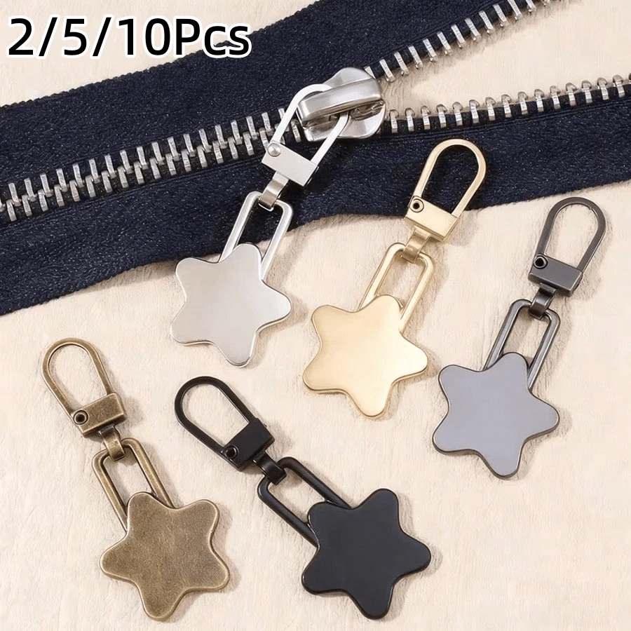 2/5/10Pcs Star-Shaped Zipper Pulls, Detachable Quick Repair, Universal Metal Zipper Head Pendant Replacement Accessories With Small Hole, Tool-Free, Suitable For Bags, Clothes, Jackets, Shoes, Boots, Zipper Pulls - Multicolor - View 1