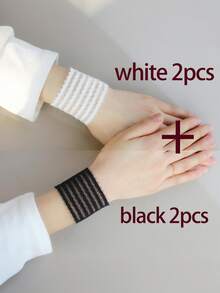 4/2 Pieces Anti-Slip Adjustable Arm Bands - Ribbon-Style Cuff Decoration Strips, Detachable And Adjustable In Length, Suitable For Jackets, Sweaters, Coats, Shirts, Hoodies, Suits. Comfortable And Not Tight. Available In Black/White Colors. - C - View 12
