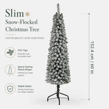 4英尺/5英尺雪花聖誕鉛筆樹，120cm/152.4cm PVC人造節日樹，附穩定金屬底座，省空間北歐風裝飾樹，適用於歐洲公寓、玄關、臥室、客廳與角落裝飾 - 白色 - 查看 9