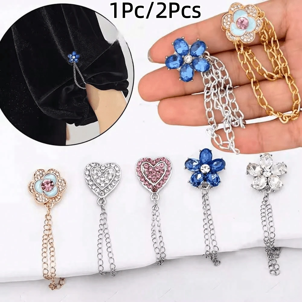 1Pc/2Pcs Rhinestone Heart Flower Magnetic Brooch, Multi-Functional Clothing Hem Gatherer, Shirt Cuff And Pant Leg Fixing Accessory