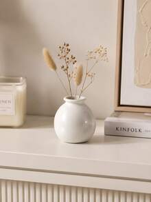 1pc Glossy White Mini Bud Vase, Multi-Use As Flower Vase & Aromatherapy Bottle, Simple Round Belly Design, Nordic Style Aesthetic Home Decor, Graduation Gift, For Living Room Bedroom Bathroom Windowsill Tabletop Decor - 1PC - View 3