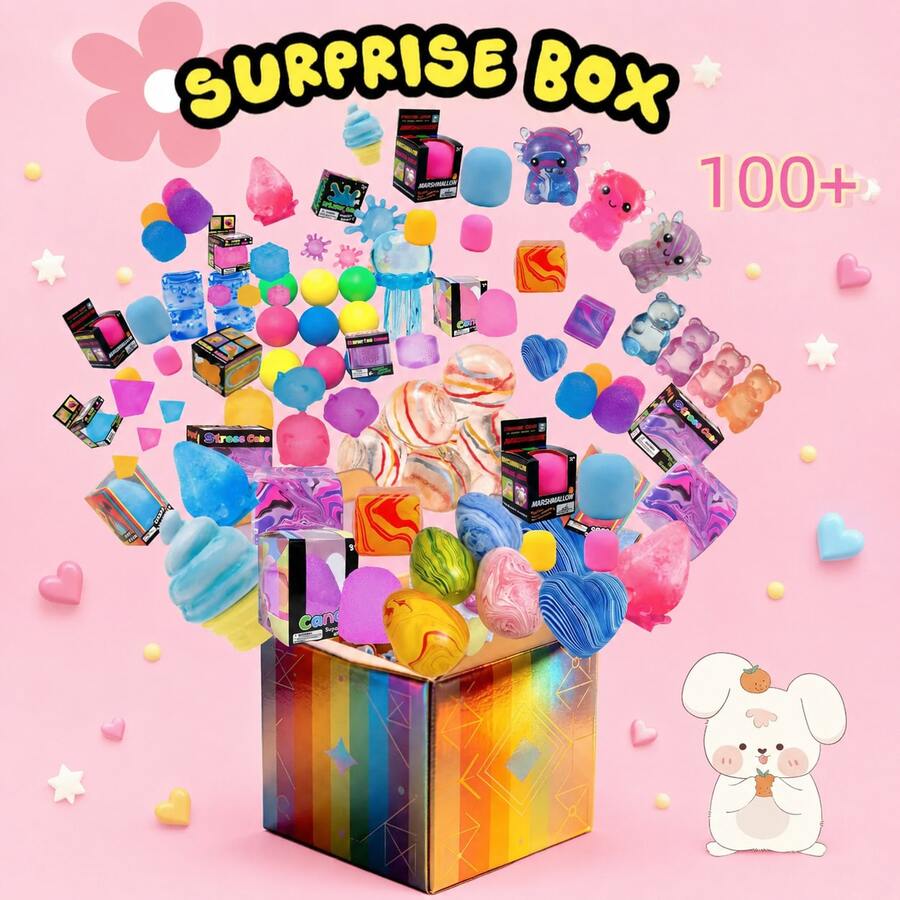 NeeDoh 100+Pcs Surprise Box Squishy Toys, Novelty Stress Relief Toys, Assorted Squishy Figures Blind Box.Rabbit, Duck, Jellyfish,Fidget Toys For Stress Relief, Slow Rebound, Perfect For Stress Relief And Sensory Play. - 3 pcs - 查看 1