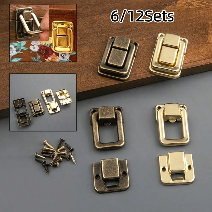 青铜/黄金/白银方形铁质搭扣锁,盒式闩锁,适用于珠宝盒、橱柜、小型木盒、通用工艺品盒、行李箱和锁具 - 多色 - 查看 1