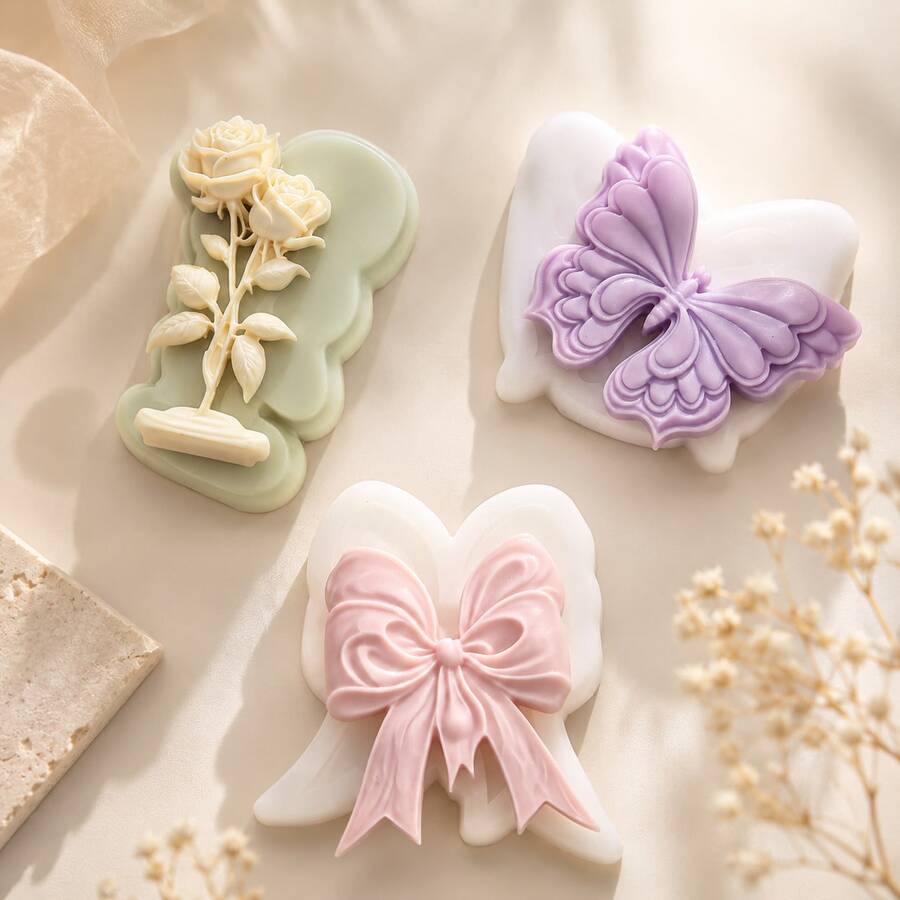 Zhonghui Mold Cute Bow Silicone Mold Set With Rose Design – DIY Candle, Aroma Stone, Resin And Plaster Mold For Handmade Gifts, Wedding Decor And Room Accessories