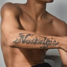 1pc Waterproof Anti-Rub PVC Realistic Temporary Tattoo Sticker, Letter Pattern, Suitable For Daily Wear - Grey - View 1