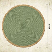 15 Inch Green Round Woven Placemat Set (6/4/1), Washable, Wipeable, Easy To Clean, Heat Resistant, Suitable For Holiday Parties, Indoor And Outdoor Daily Use. Bohemian Style Paper Round Placemat Home Kitchen Table Woven Non-Slip Mat Solid Color Bowl Plate Cup Mat Suitable For Holiday Gatherings, Birthday Parties, Wedding Banquets, Coffee Table Mat, Home Decor Spring/Summer/Autumn/Winter Decoration - Green - View 6
