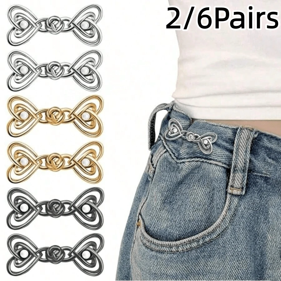 2/6 Paar Hosen-Enger für Damen - Jeans-Enger-Clips und Nadeln, machen die Taille schlanker - verstellbare Taillen-Clips