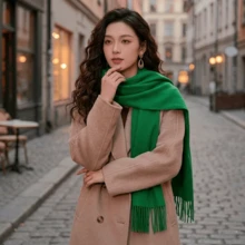 Women's Pashmina Scarf/Shawl/Long Winter Scarf - Bendera Hijau - View 3