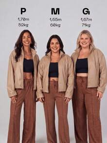 Women's Premium PU Leather Beige Bomber Jacket With Lined Pocket And Zipper - Luxury Autumn And Winter - 米色 - 查看 6