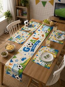 1pc Fun Football Slogan Tablecloth - Whistle & Triangular Flag Elements, Bright Child-Friendly Design, Vibrant Print, Suitable For Home Decor, Room Decor, Garden, Kids Birthday, School Events, Game Day, Fan Cave And World Cup Themed Parties - Multicolor - View 3