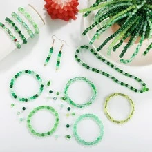100pcs Loose Beads (6mm) / 2600pcs Green Preserved Leaf Beads Jewelry Making Kit, DIY Handmade Crafts, Bracelets, Necklaces, Earrings, Bag Charms, Keychain Making Materials Beads Set - Color Mixing - View 4