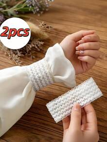 4/2 Pieces Anti-Slip Adjustable Arm Bands - Ribbon-Style Cuff Decoration Strips, Detachable And Adjustable In Length, Suitable For Jackets, Sweaters, Coats, Shirts, Hoodies, Suits. Comfortable And Not Tight. Available In Black/White Colors. - C - View 13