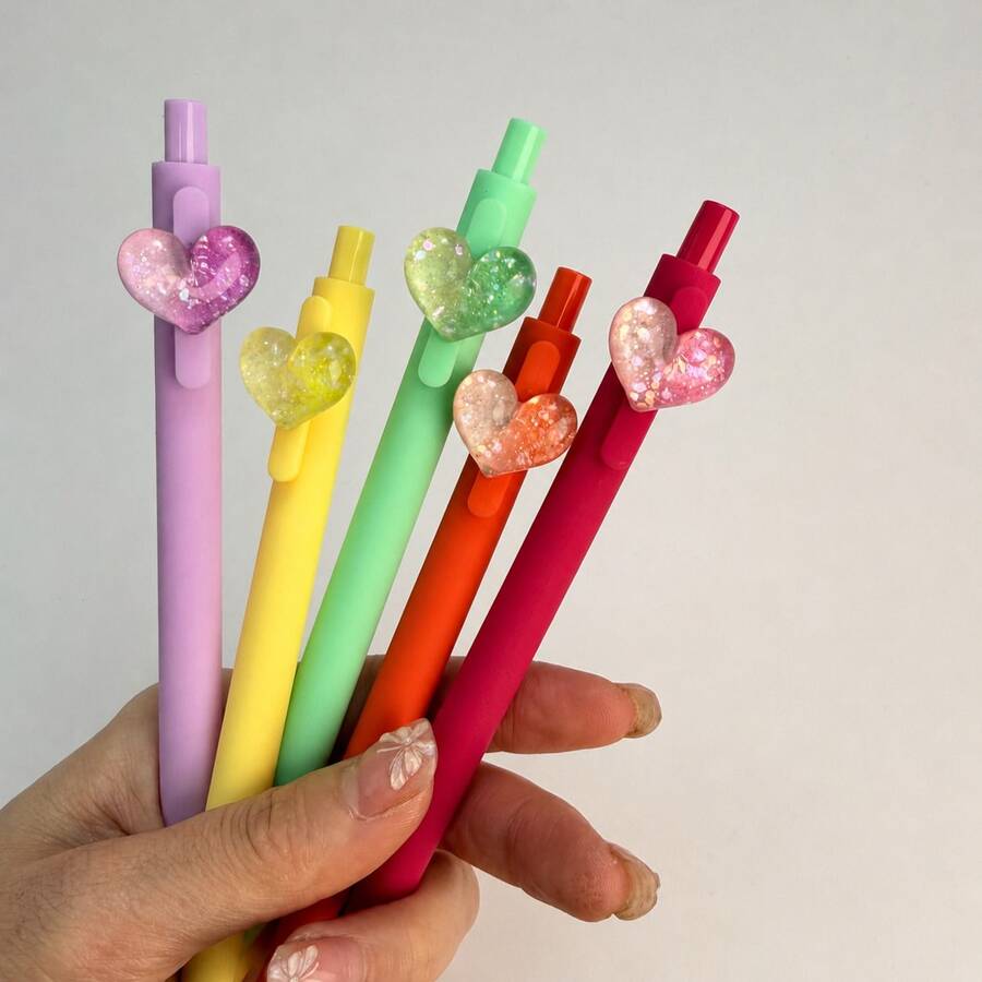 5支/10支心形黑色墨水0.5mm圓珠筆,婚禮派對辦公文具,同事老師生日用品 - 隨機A - 查看 1