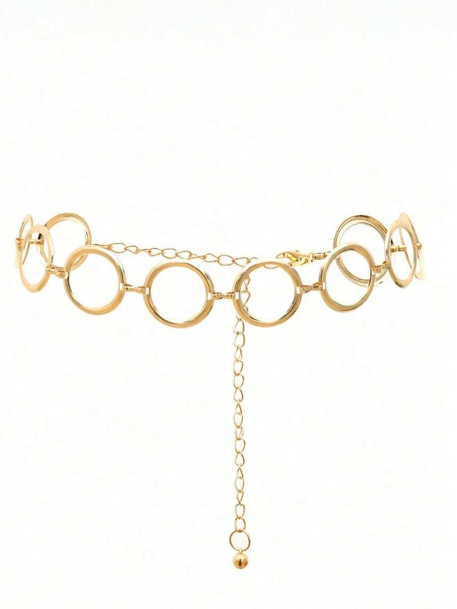1pc Minimalist Geometric Circle Single Layer Body Chain, Punk Metal Women's Waist Chain (Random Circle Quantity)Gold Jewllery - Multicolor 7 - View 1