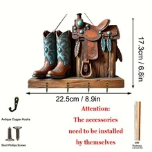 2D Flat Western Ranch Key Holder Wall Organizer, Brown Saddle With Turquoise Accent Wall Hanging Rack With Hooks & Hanging Chain, Vintage Farmhouse Western Home Decor For Entryway Hallway Living Room, Perfect Housewarming Gift - Multicolor - View 2