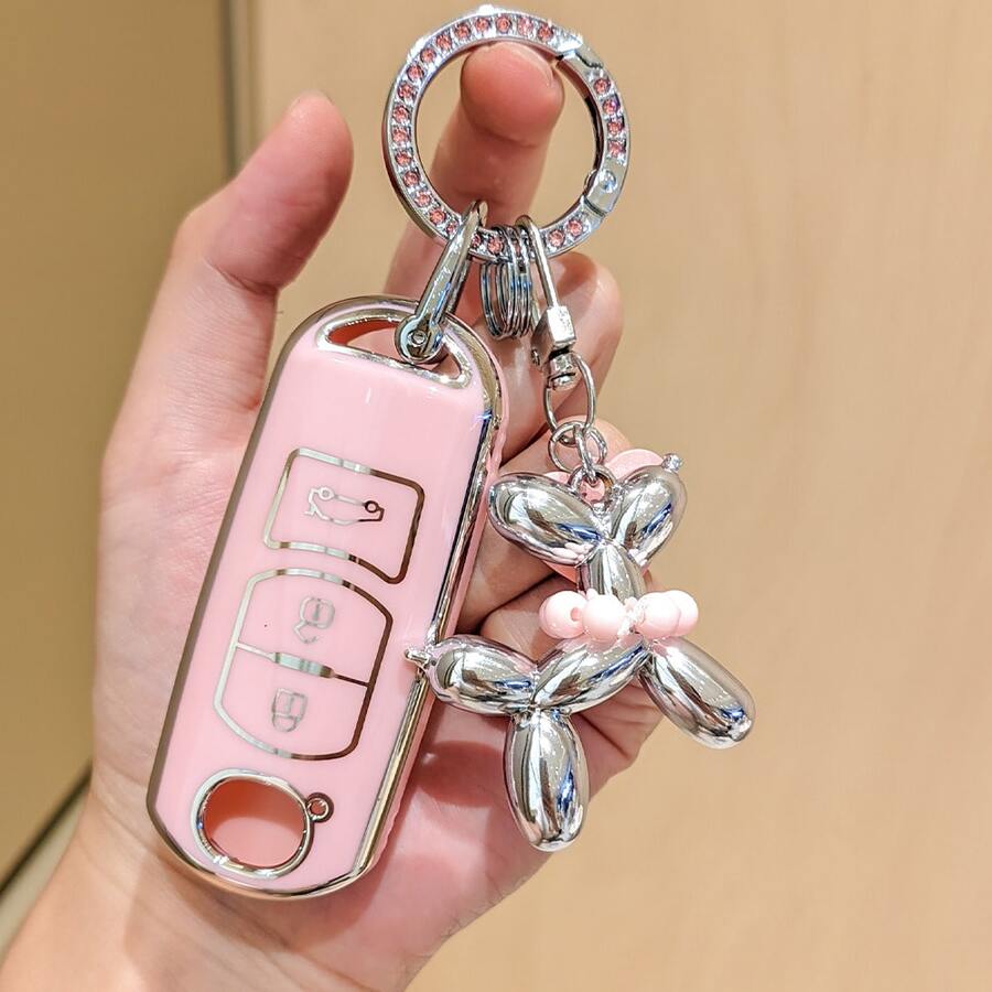 Car Key Case With Rhinestone Spring Ring And Cute Puppy Charm For 2 3 6 CX3 CX4 CX5 CX7 CX9 Atenza Axela MX5 Miata, Full Protection Soft TPU Key Shell Keychain Cover - A - View 1